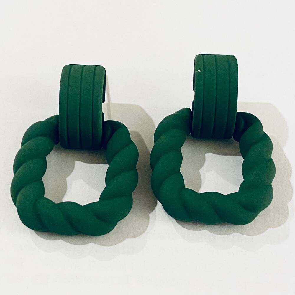 Green Twisted Square Drop Earrings